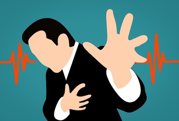 A caricature of a man clutching his heart